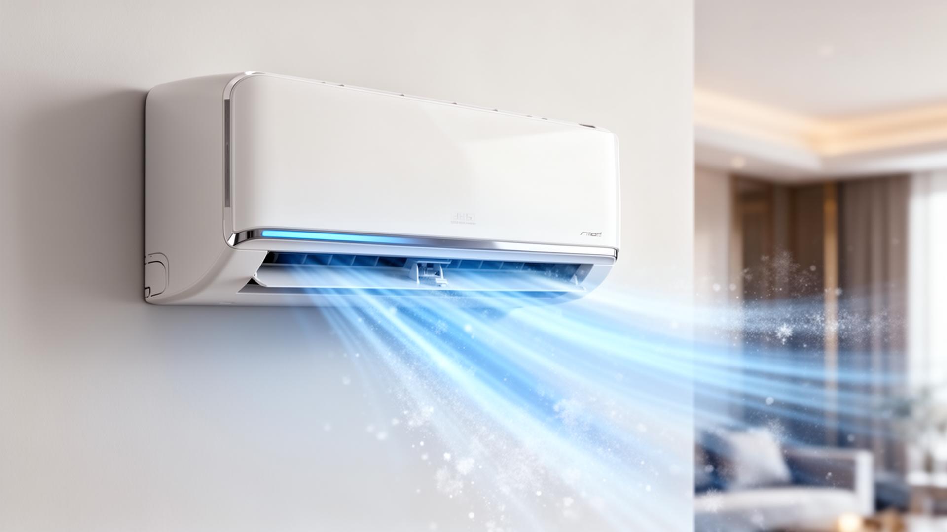 Ar condicionado split moderno soprando ar gelado